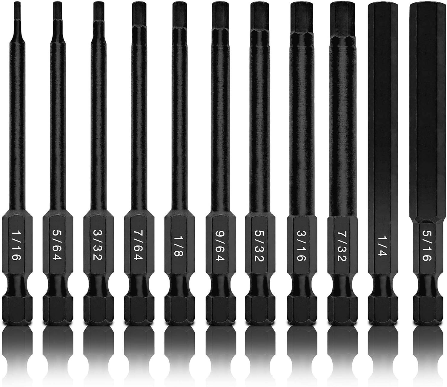 01147A Allen Wrench Drill Bits, 11-Piece Hex Drill Bit Set, SAE Sizes 1/16″ t…