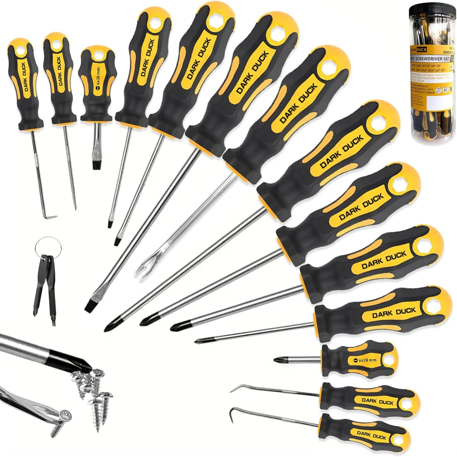 16pcs Magnetic Screwdriver Set, Chrome Vanadium Steel,Polished Finish,5 Phillips