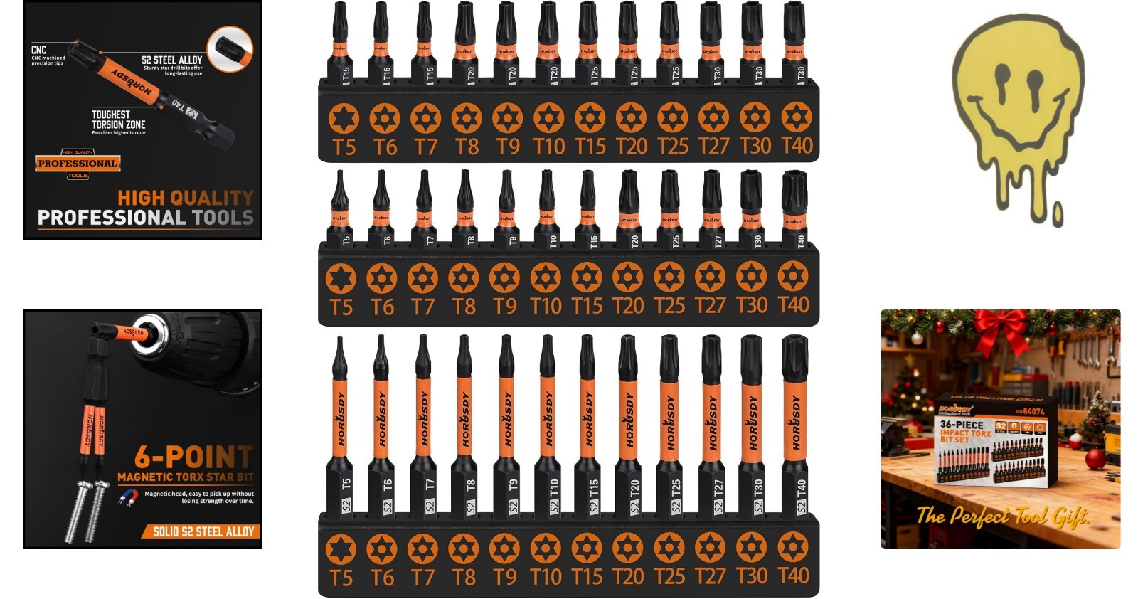 HORUSDY Torx Bit Set 36pcs Security Torx Bit SetTamper Proof Star Bits T5-T40.