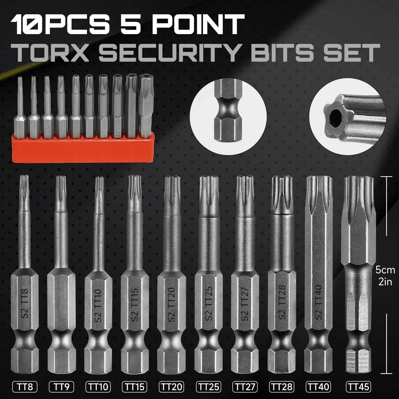 LMXMGRG 5 Point Security Torx Bit Set 10pcs Star Bits 5 point, 50mm/2inch