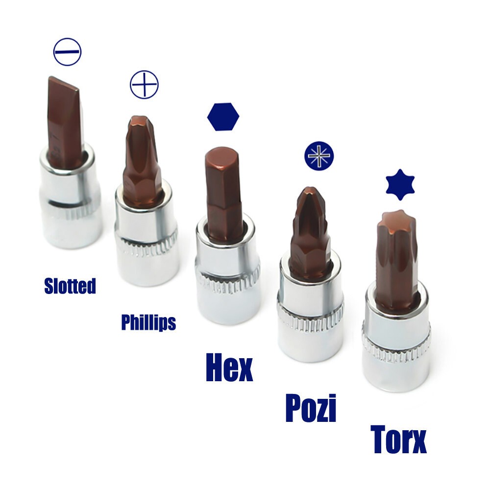 Torx/Hex/Slotted/Phillips/Pozi Bit Socket 1/4″ Square Drive Socket S2 Steel