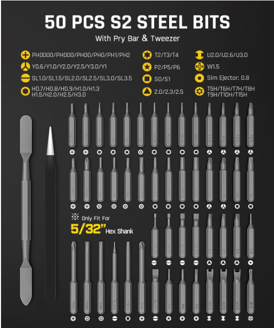 Juego 10 puntas Torx seguridad T6-T40, 2″, acero S2, magnéticas, hex 1/4″.