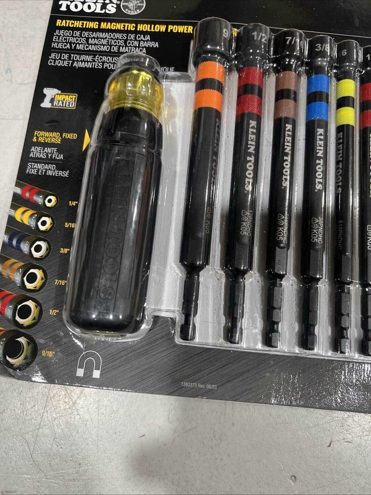 Klein Tools 32950 Hollow Magnetic Color-Coded Ratcheting Power Nut Driver, 7 Pc.