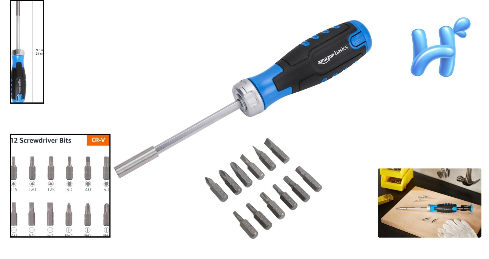 12-in-1 Ratcheting Magnetic Screwdriver with Bit Storage – Chrome Steel