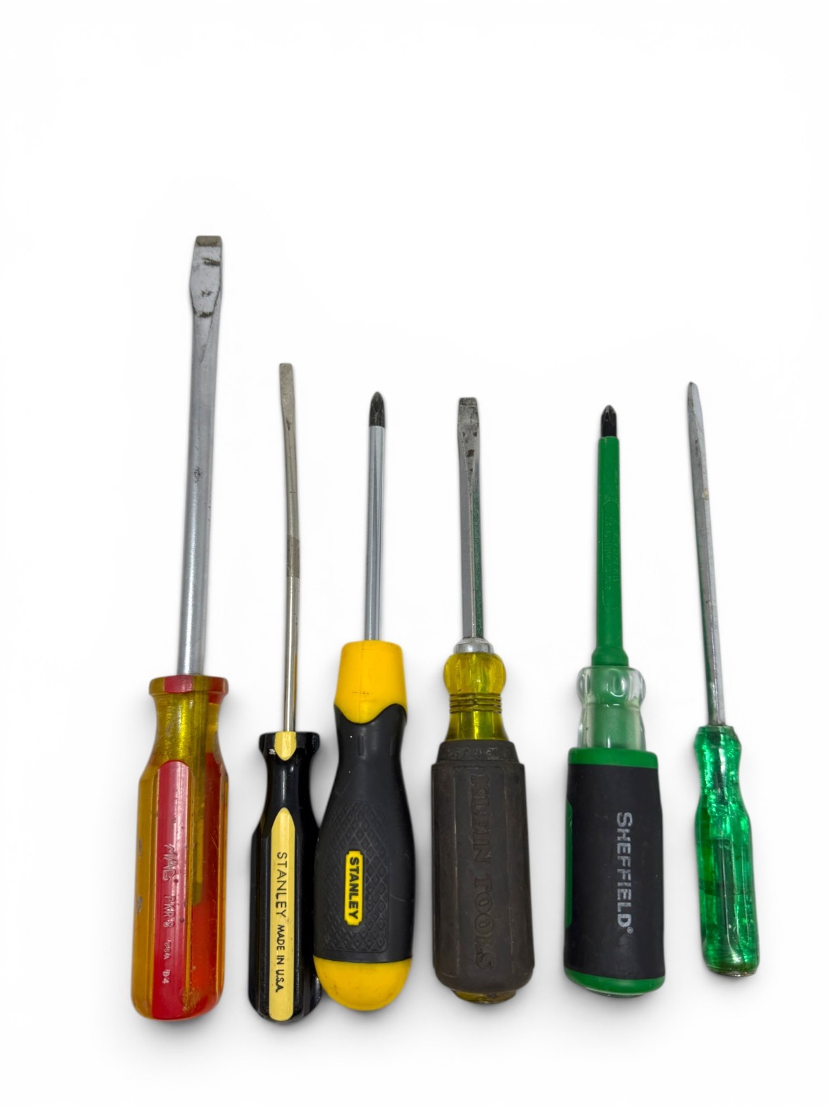 Vintage Klein, Sheffield, Mac Tools & Stanley USA Screwdriver Lot Set, 6 Pcs