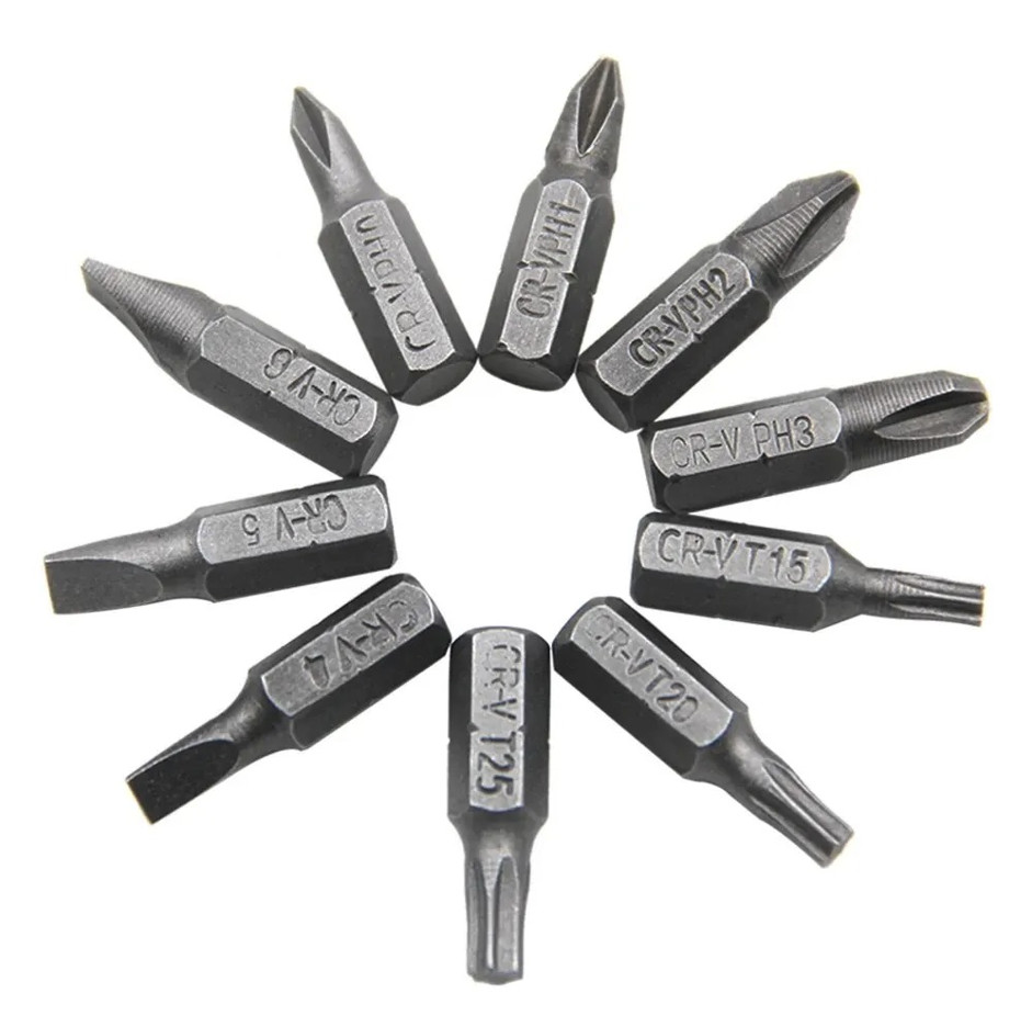 1pc L-Shaped 1/4 Hex Screwdriver + 10pcs Bit Set 90° Double Head – NEW