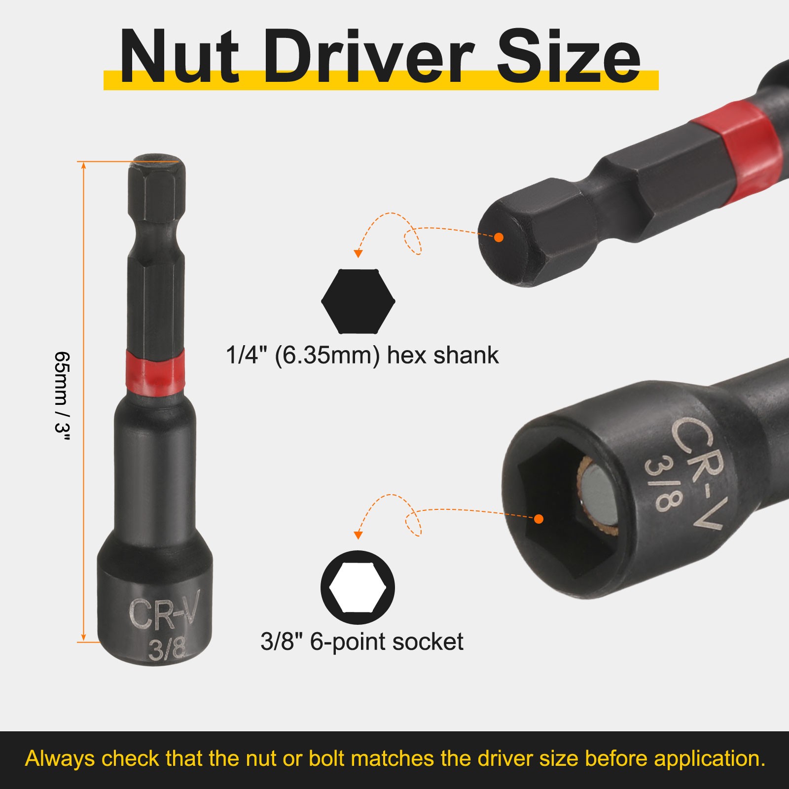 5pcs Nut Driver Drill Bits 3/8 Inch Socket 1/4″ Hex Shank 3″ Magnetic Setter
