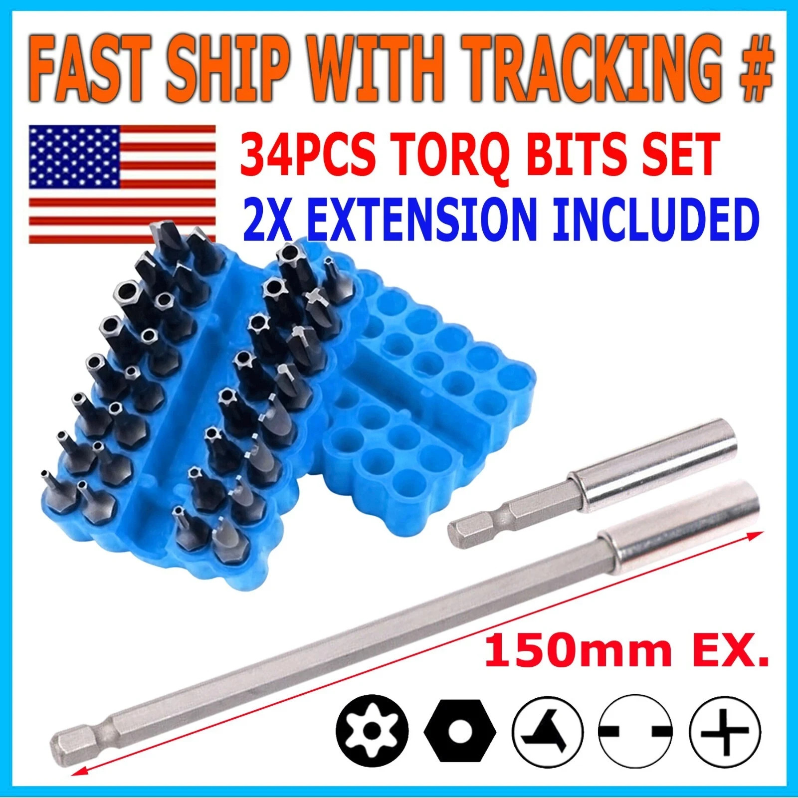 34pcs T6-T40 Magnetic Head Torx Screwdriver Bit Set Security Tamper Proof Star