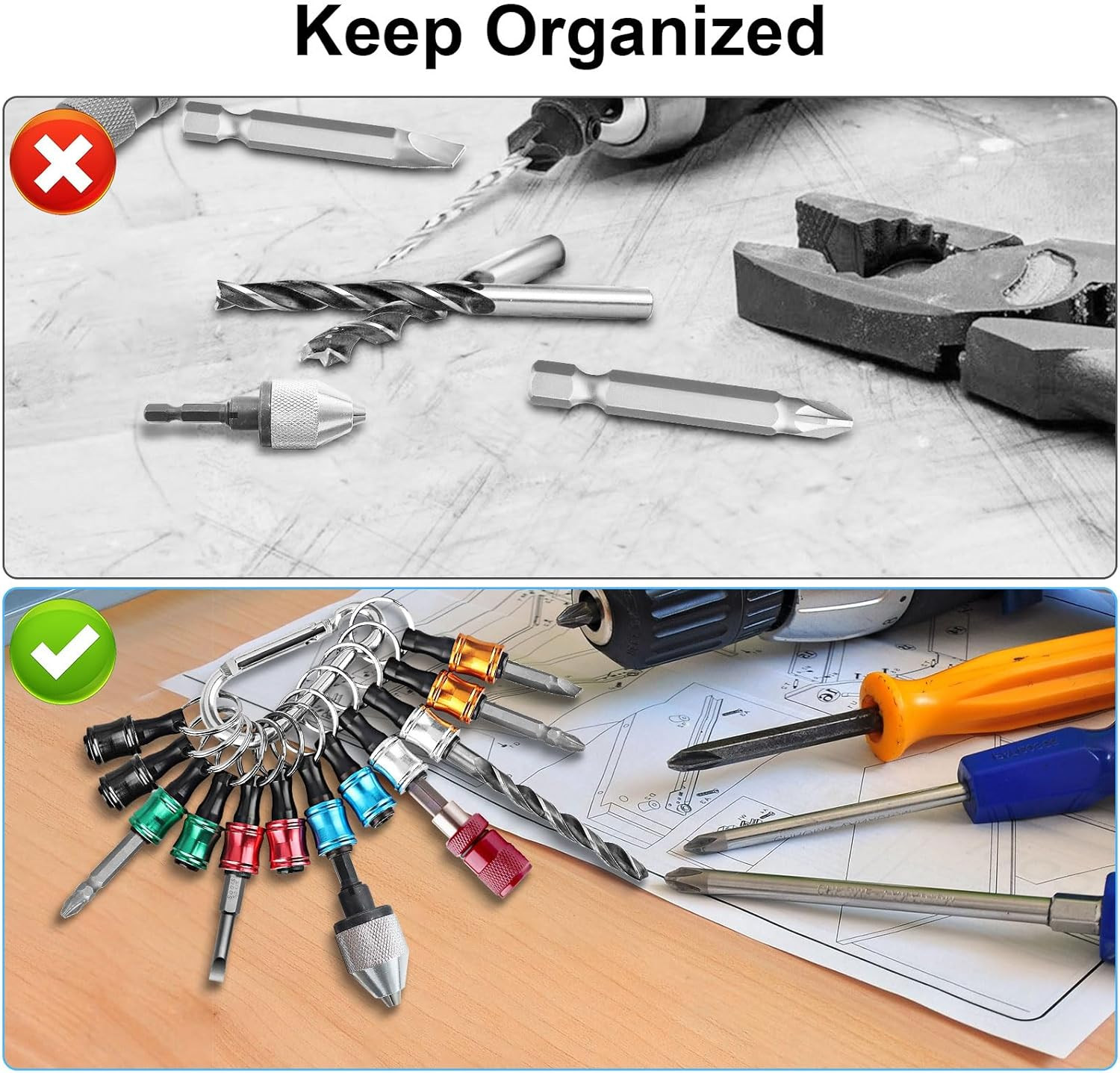 Linkstyle 12PCS 1/4 Inch Hex Shank Screwdriver Bits Holder Extension Bar Keychai