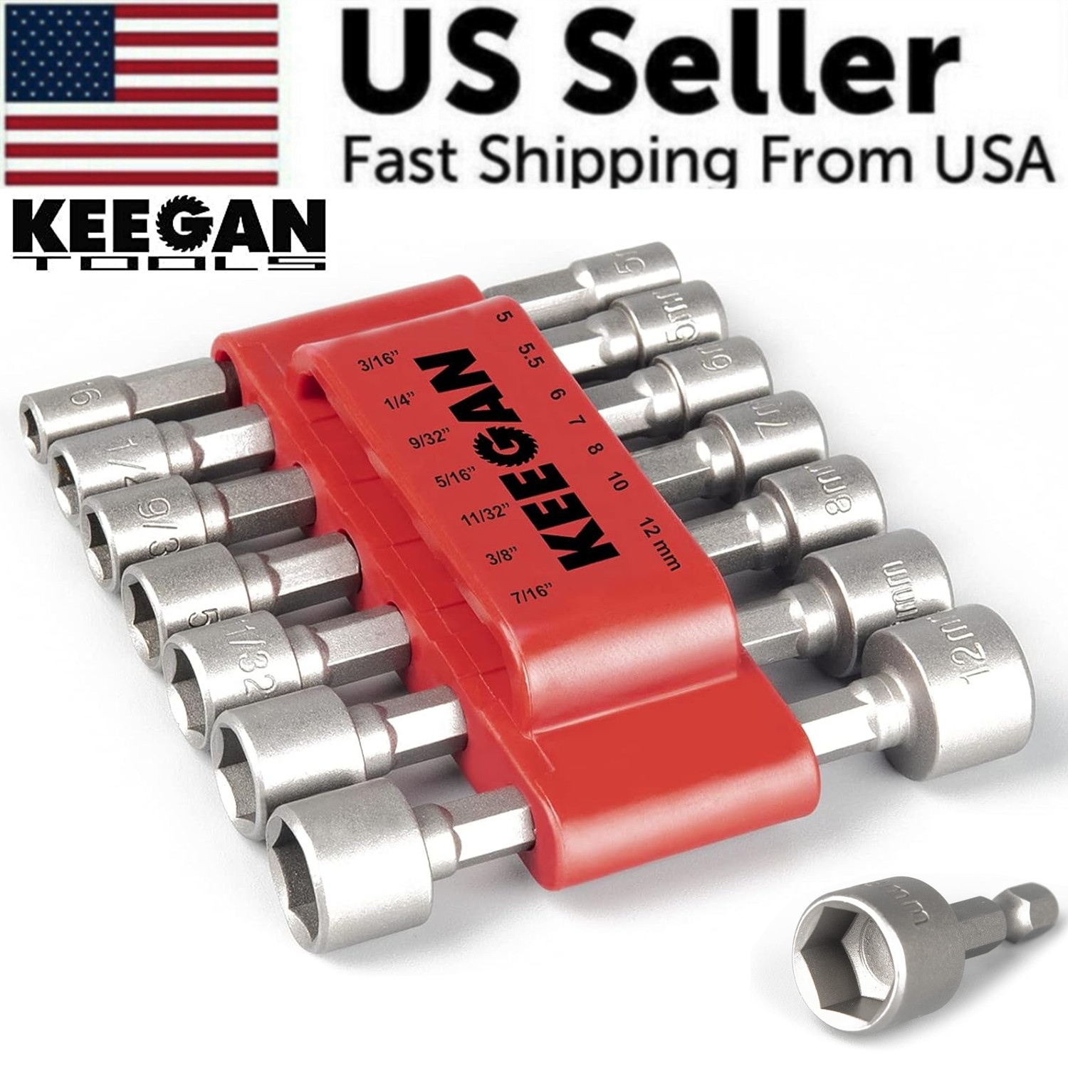 14 PCS Power Nut Driver Bit Set Quick Change MM & SAE Impact 1/4″ Hex Shank USA