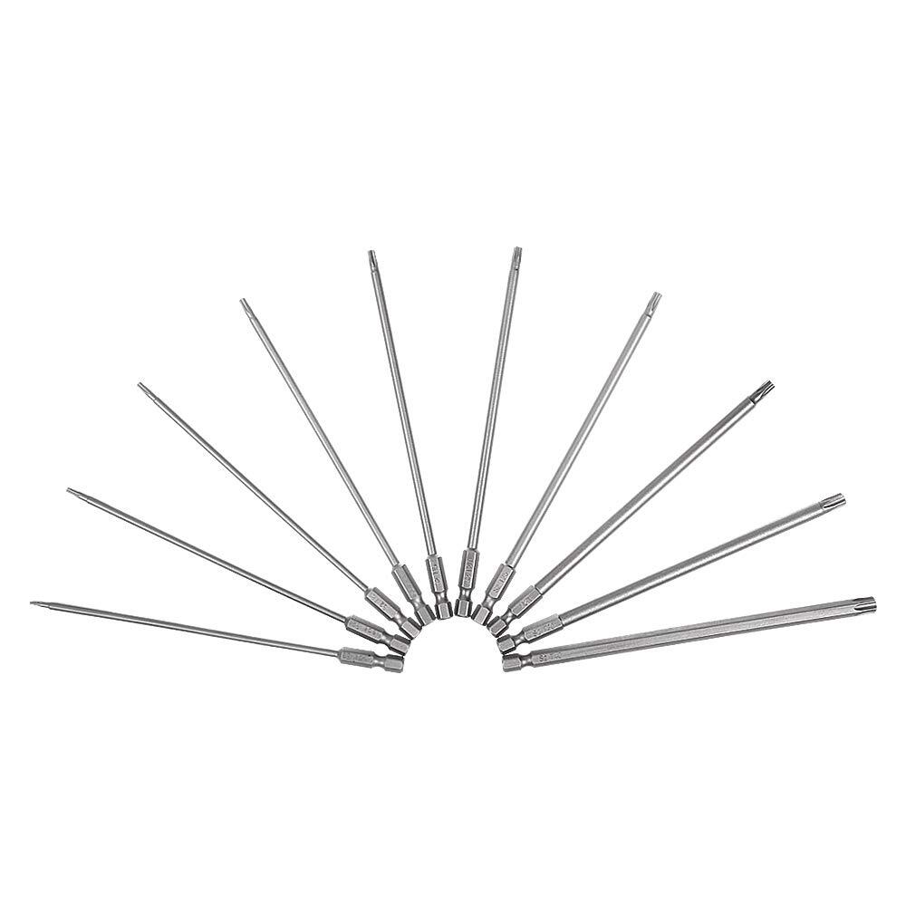 uego de 10 puntas de destornillador Torx de 6 pulgadas de largo (T6-T40)