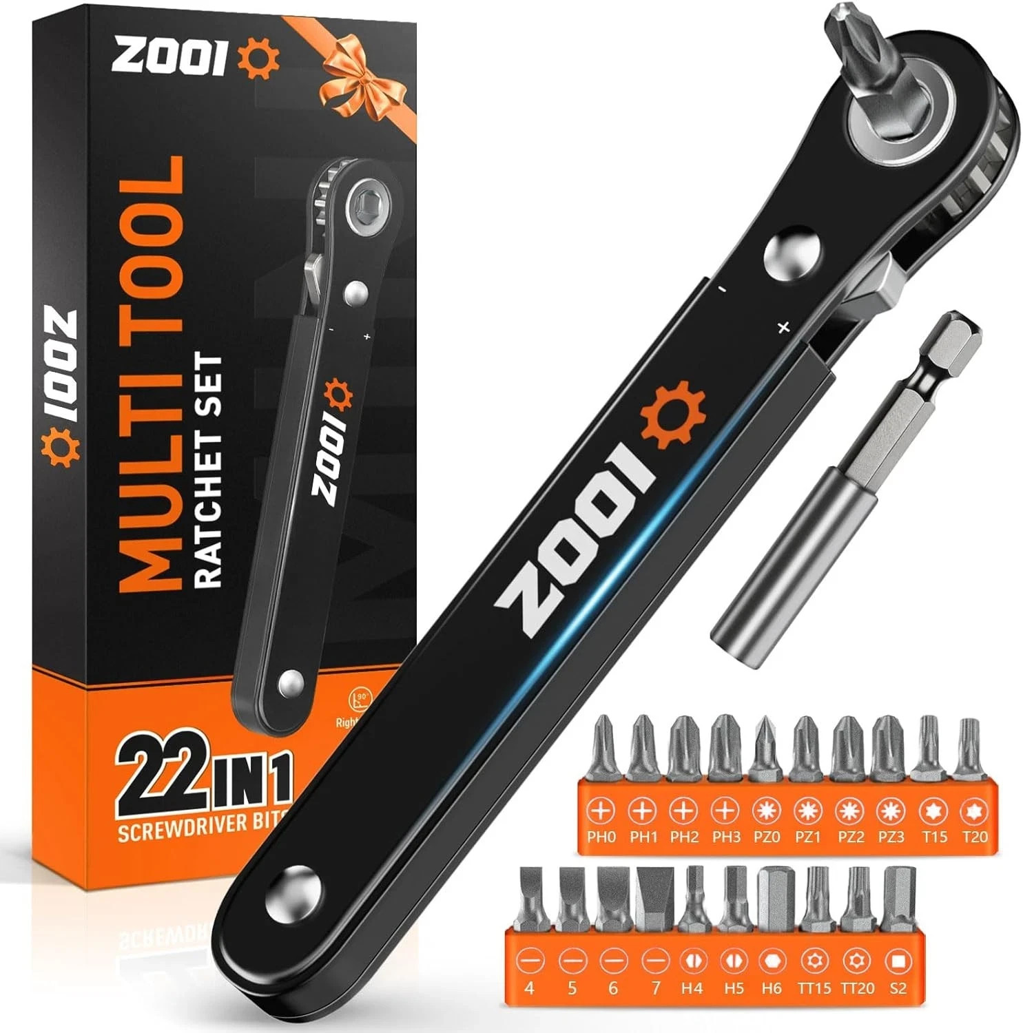 ZOOI Ratchet Screwdriver Set, EDC Gear Tool Pocket Size, Black