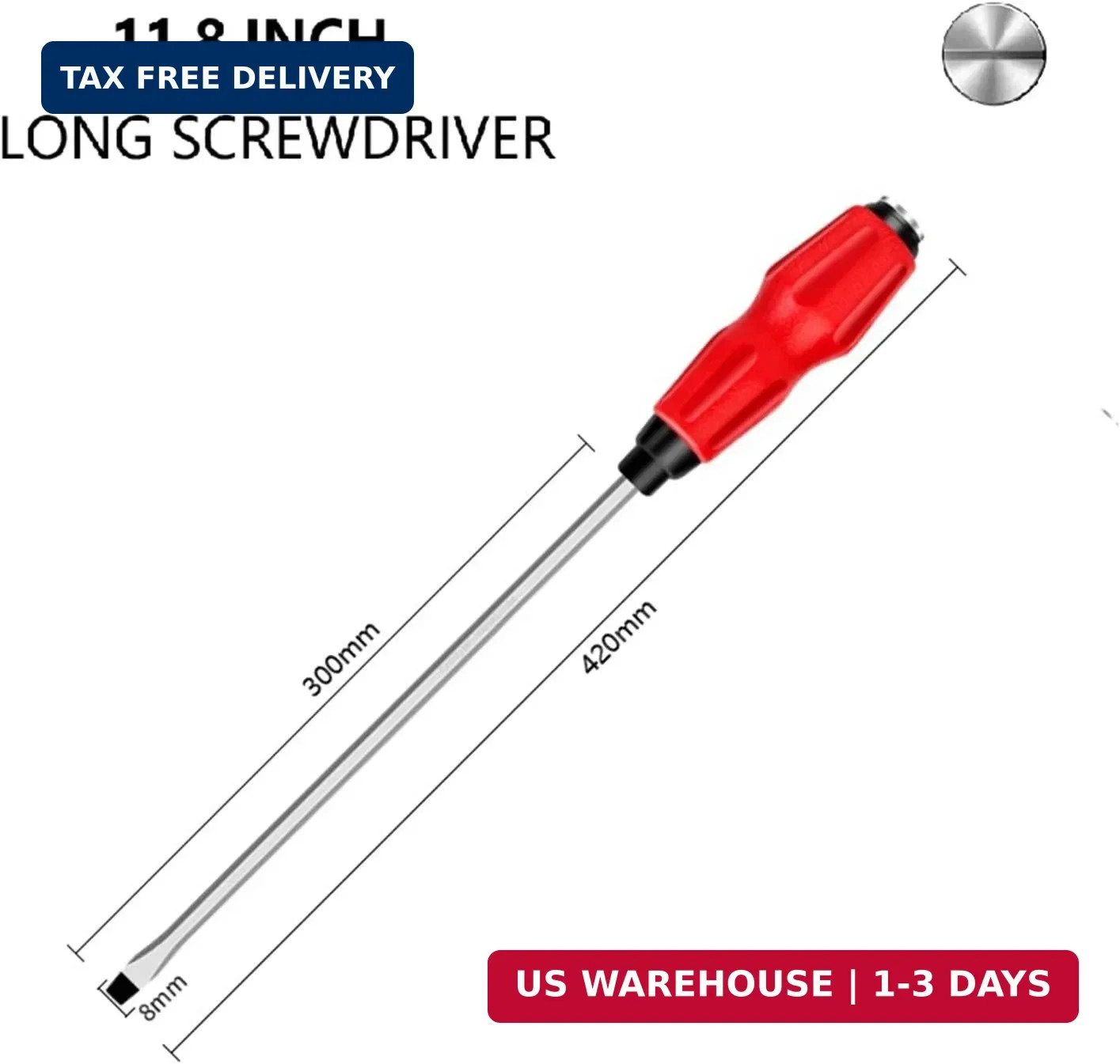 1Pcs Demolition Screwdriver, 8mm Flathead Screwdriver 11.8 Inches with Ergonomic