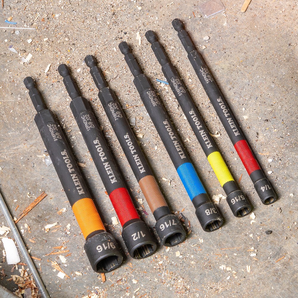 Klein Tools 32930 Magnetic Color-Coded Power Nut Setters Set, 6 Pc.