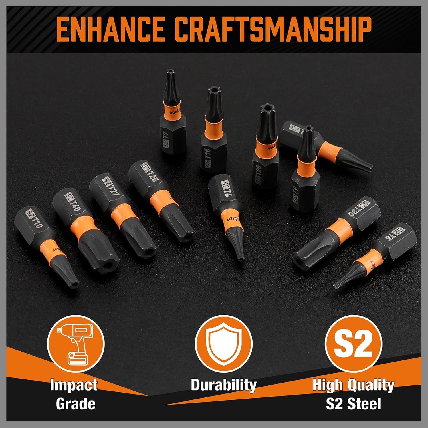 HORUSDY Tamper Proof T5-T40, 2.1″ Self-locking Quick Change, Black & Orange