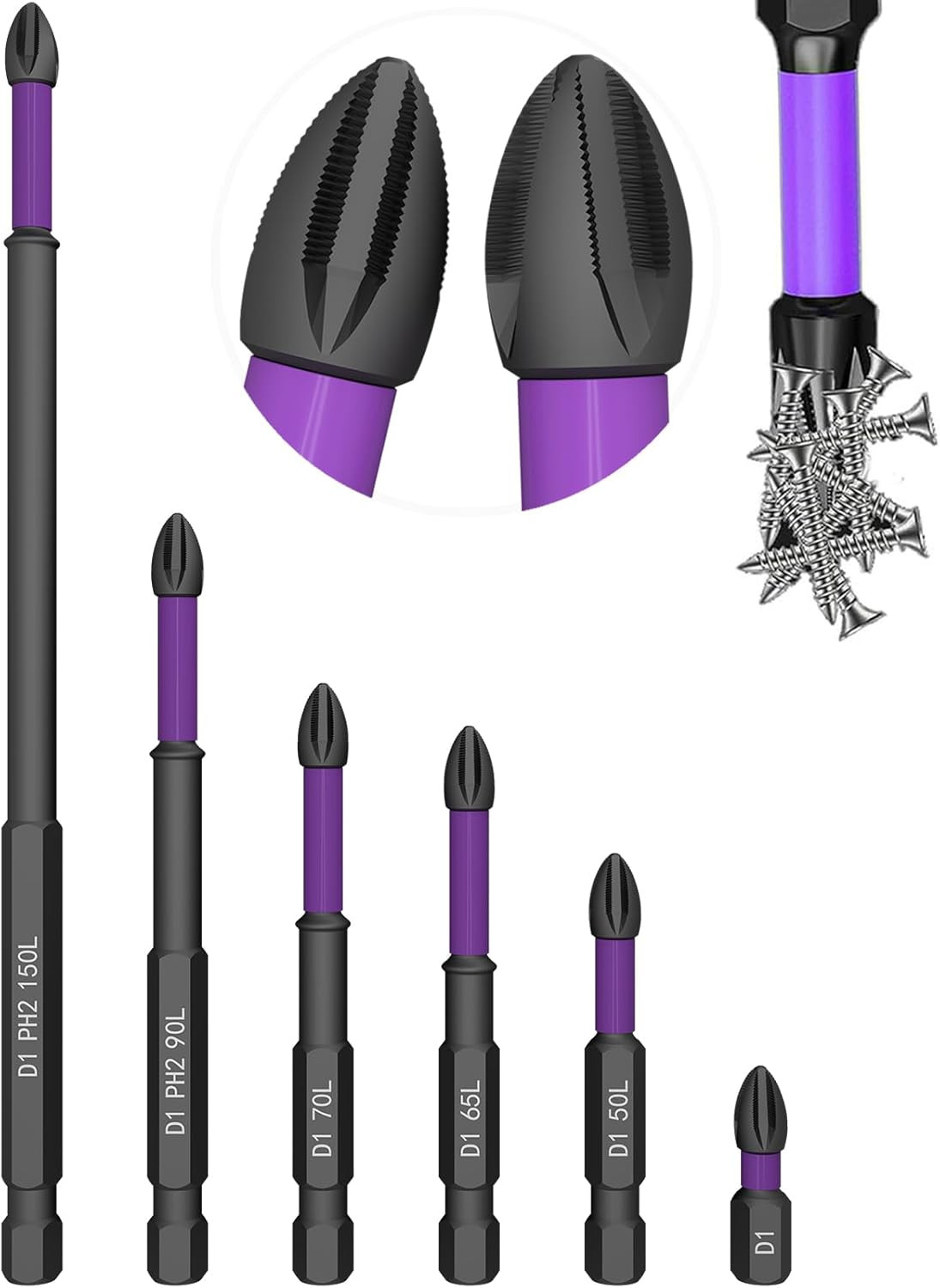 Magnetic Screwdriver Drill Bit Set – Anti-Slip Phillips Bits, 1-6 inches – 6 pcs