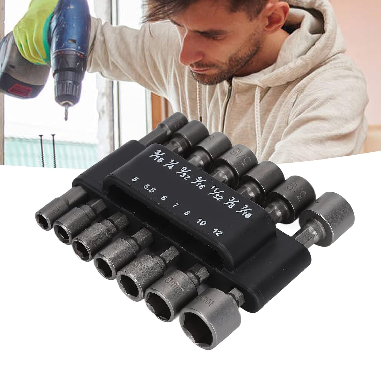 14pc POWER NUT Driver Bit Set Dual 1/4 Quick Change SAE & Metric MM Detent Shank