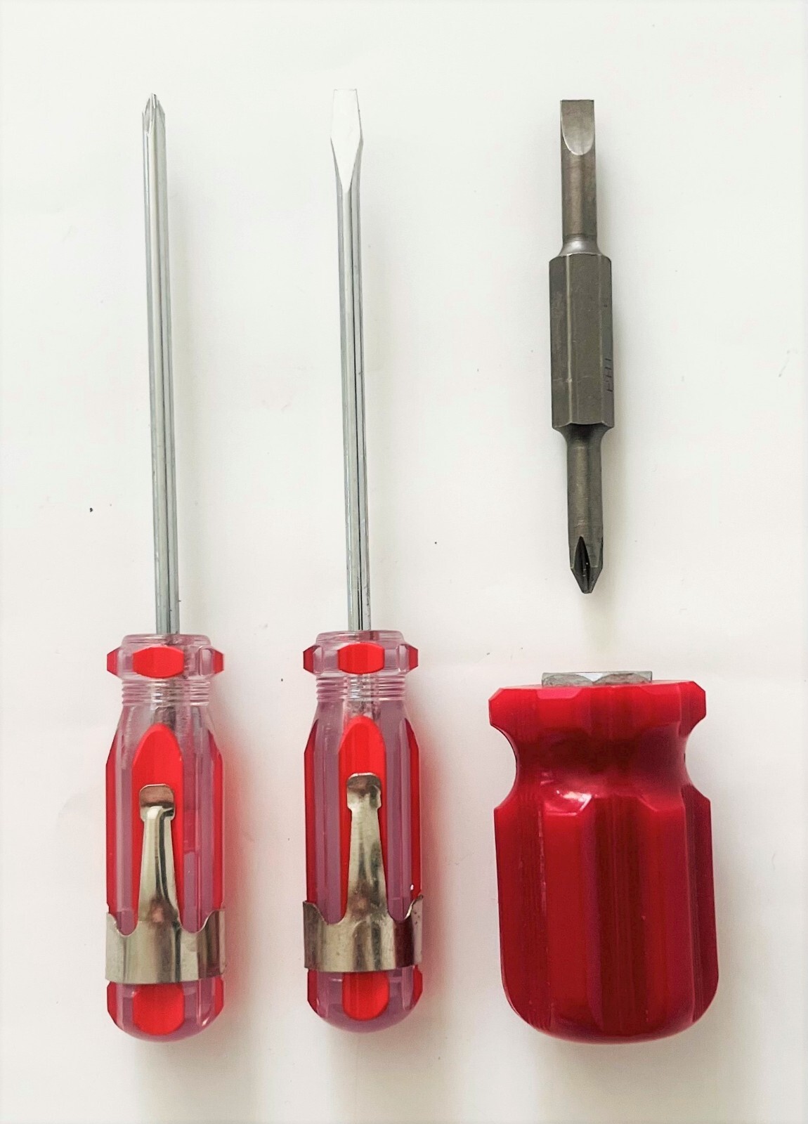 (3-Pc) 2-pc Screwdriver Set with Pocket Clips and 1-pc 2 in 1 Stuby Screwdriver