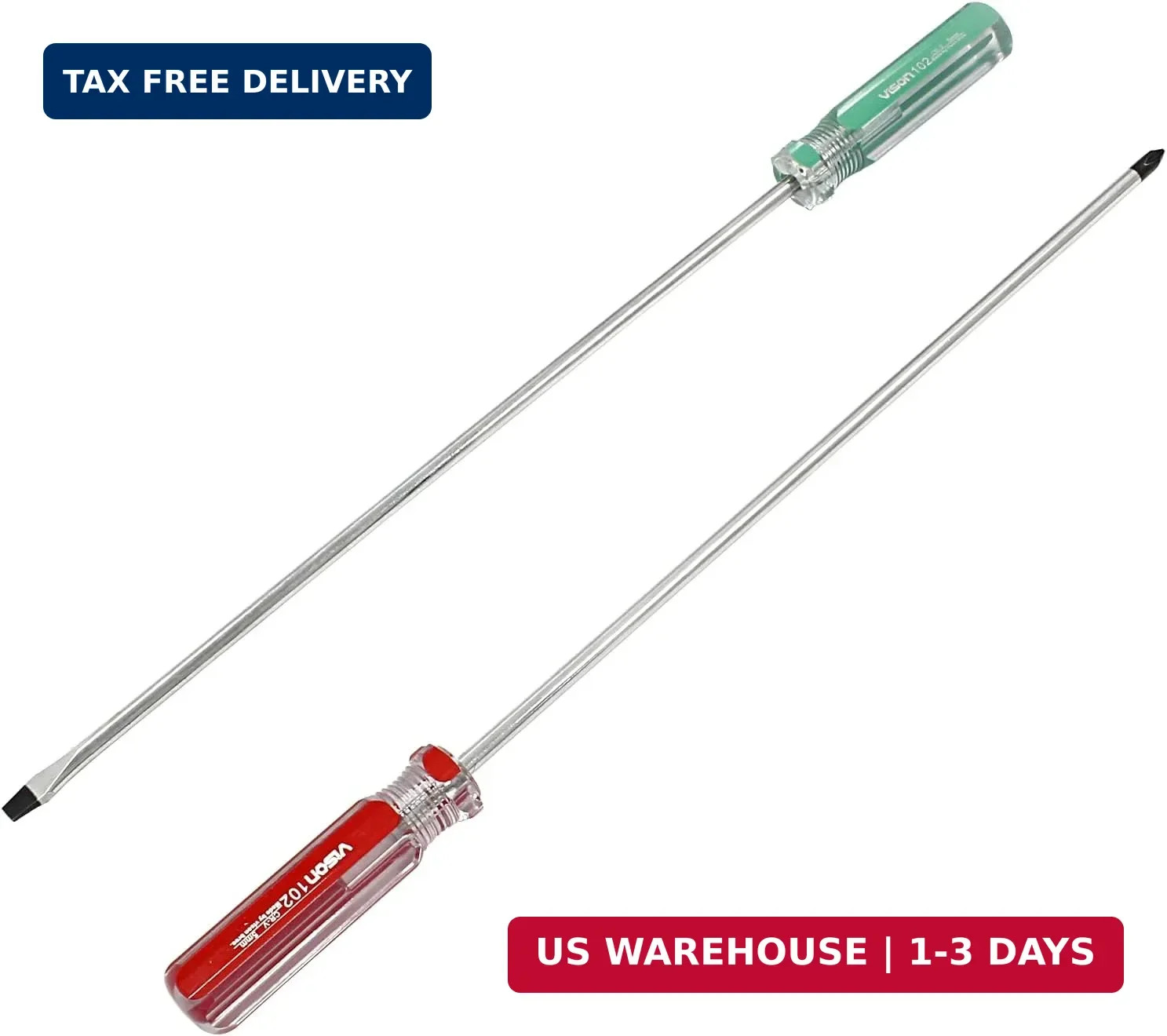 10 Inch Screwdriver Set, 2PCS | Long Screwdrive Cross Head & Flat Head, 5mm Tip