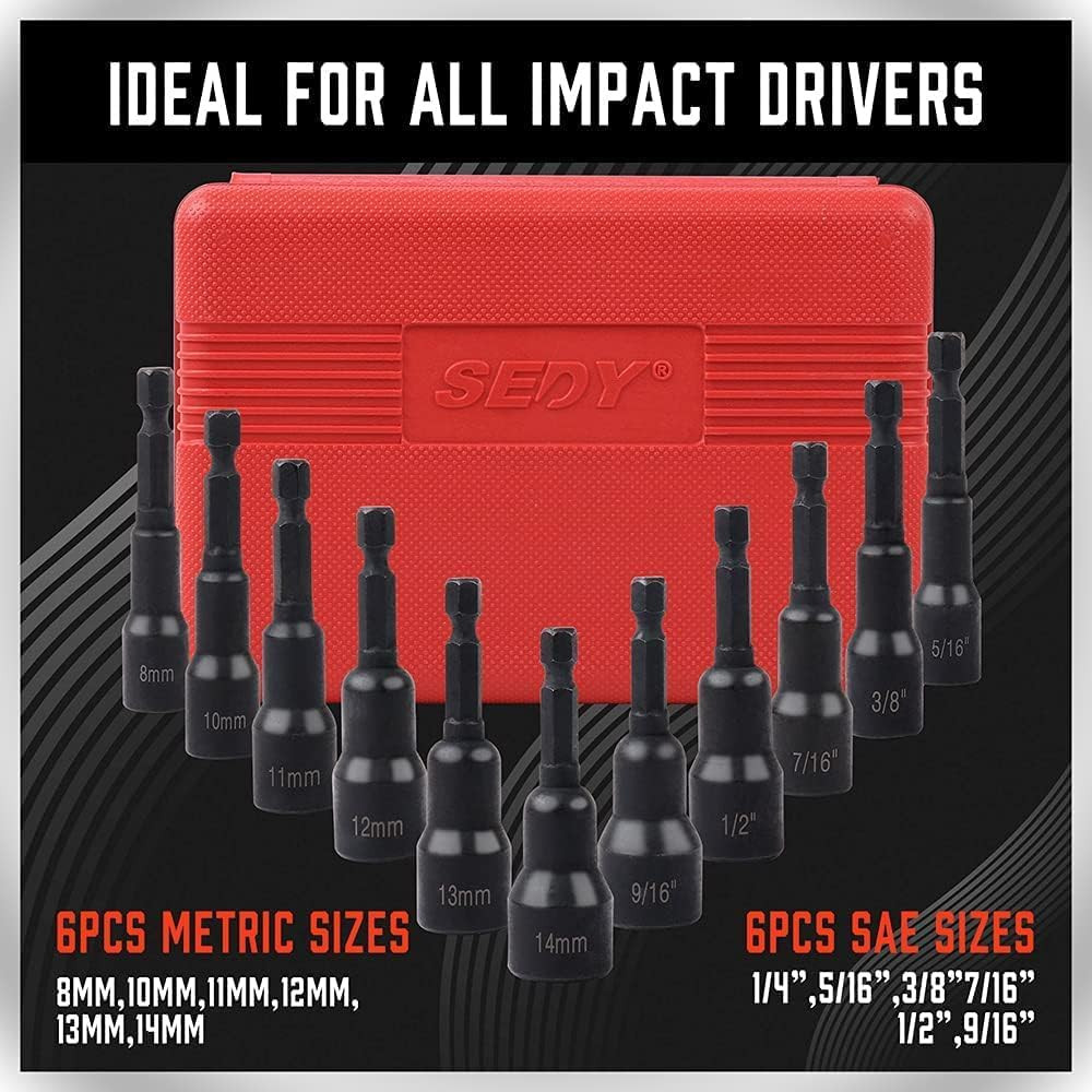 12-Piece Magnetic Nut Driver Set – Premium Impact Power Hex Nut Driver Drill Bit
