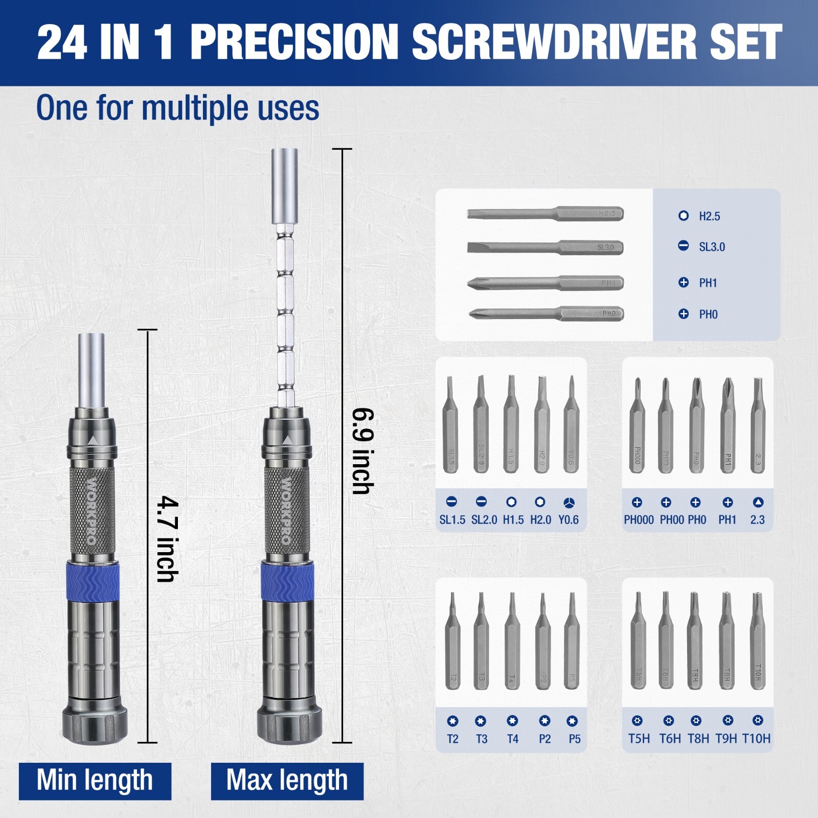24 in 1 Small Screwdriver Set w/Extendable Pole, Magnetic Mini Repair Tool Kit