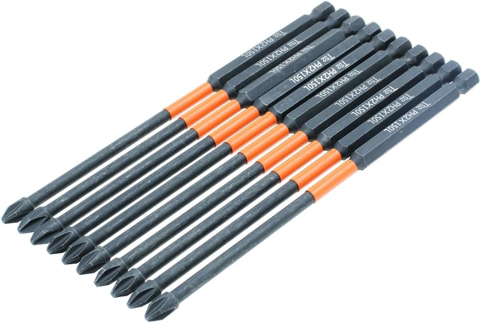 10PCS Phillips Impact Driver Bits – High Torque, Length:6, Black and Orange