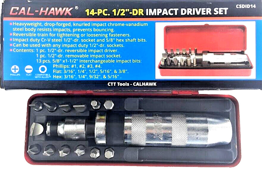 14PcMANUAL 1/2″ Impact Driver Heavy Duty Screw Remover Reversible Tightening Set