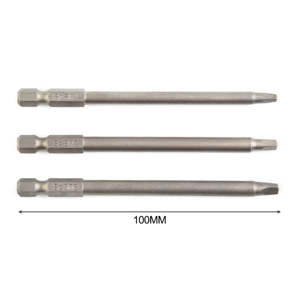 Screw Driver Bits Square Head Hand Tool Accessories 100mm 3pcs Hex SQ1-SQ3