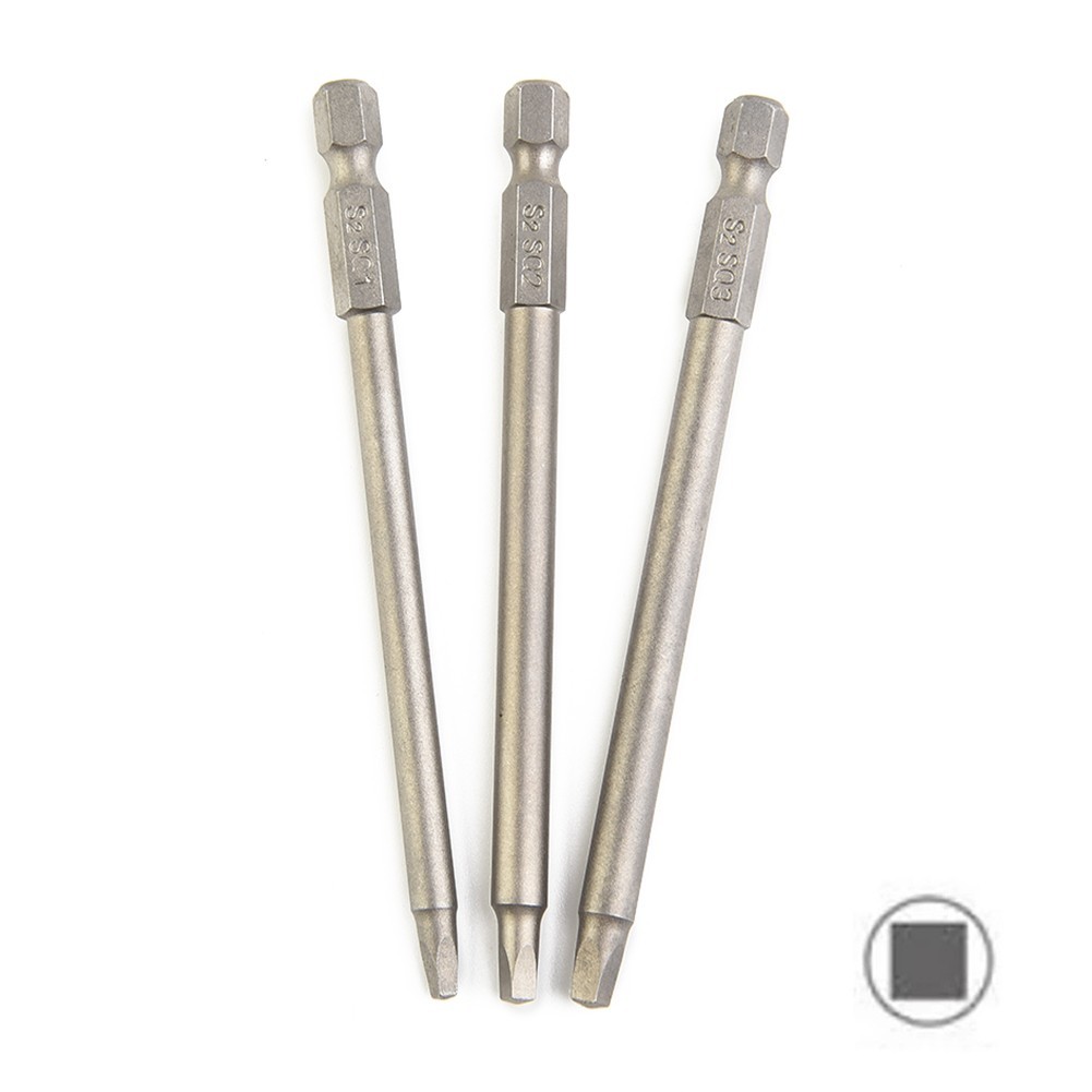 Screw Driver Bits Square Head Hand Tool Accessories 100mm 3pcs Hex SQ1-SQ3
