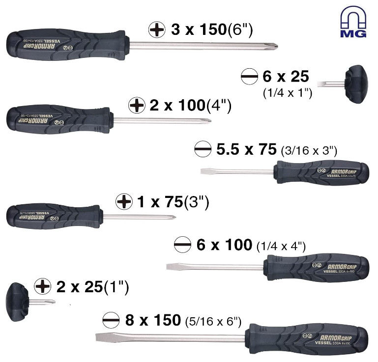 ARMOR GRIP Screwdriver 8PC. Set (JISDRIVE) No.550A8PTU