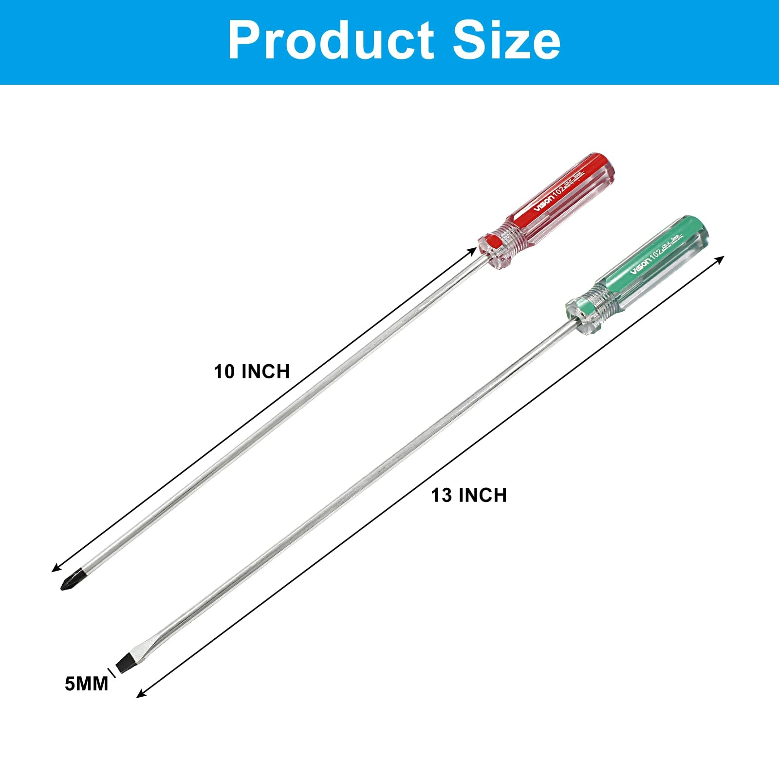 Hitefu 2PCS Long Screwdriver, 10 Inch Phillips and Slotted Screwdriver, Relia…