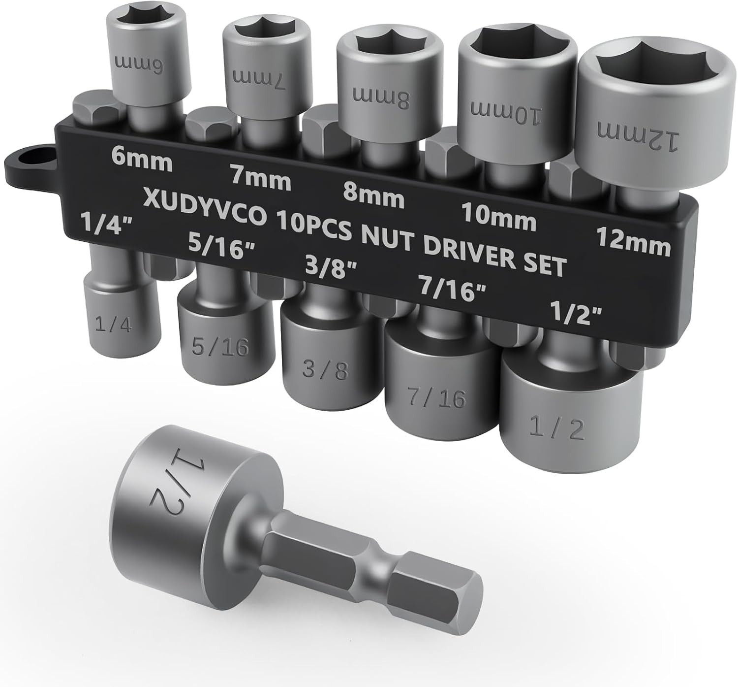 10-Piece Drill Socket Set with Polished Finish and Easy Size Identification