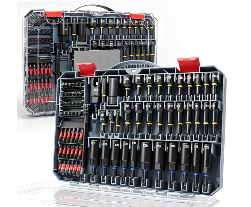 Juego 80 Piezas Llaves Magnéticas Impacto SAE/Métricas, Vasos y Adaptadores 1/4″