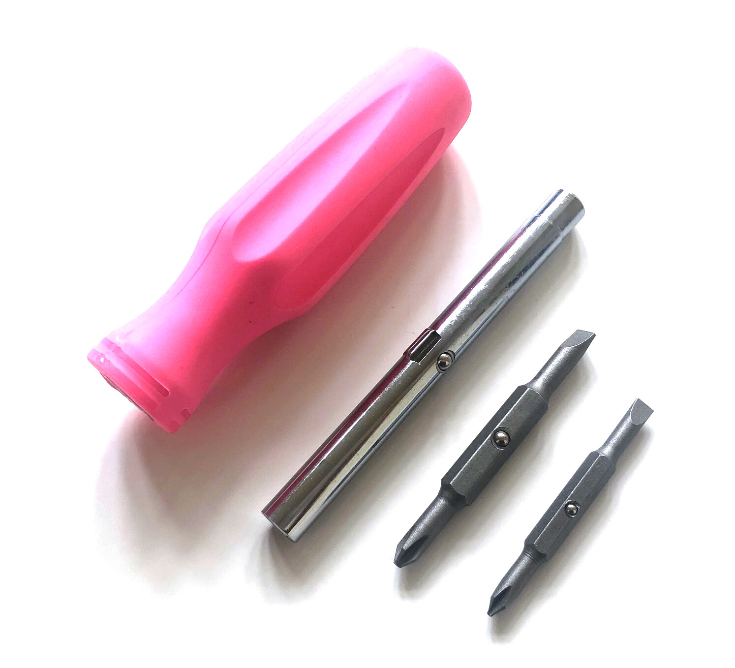 6-in-1 Flathead & Phillips Reversible Screwdriver PH1 PH2 Slotted 3/16″ 1/4″ PNK