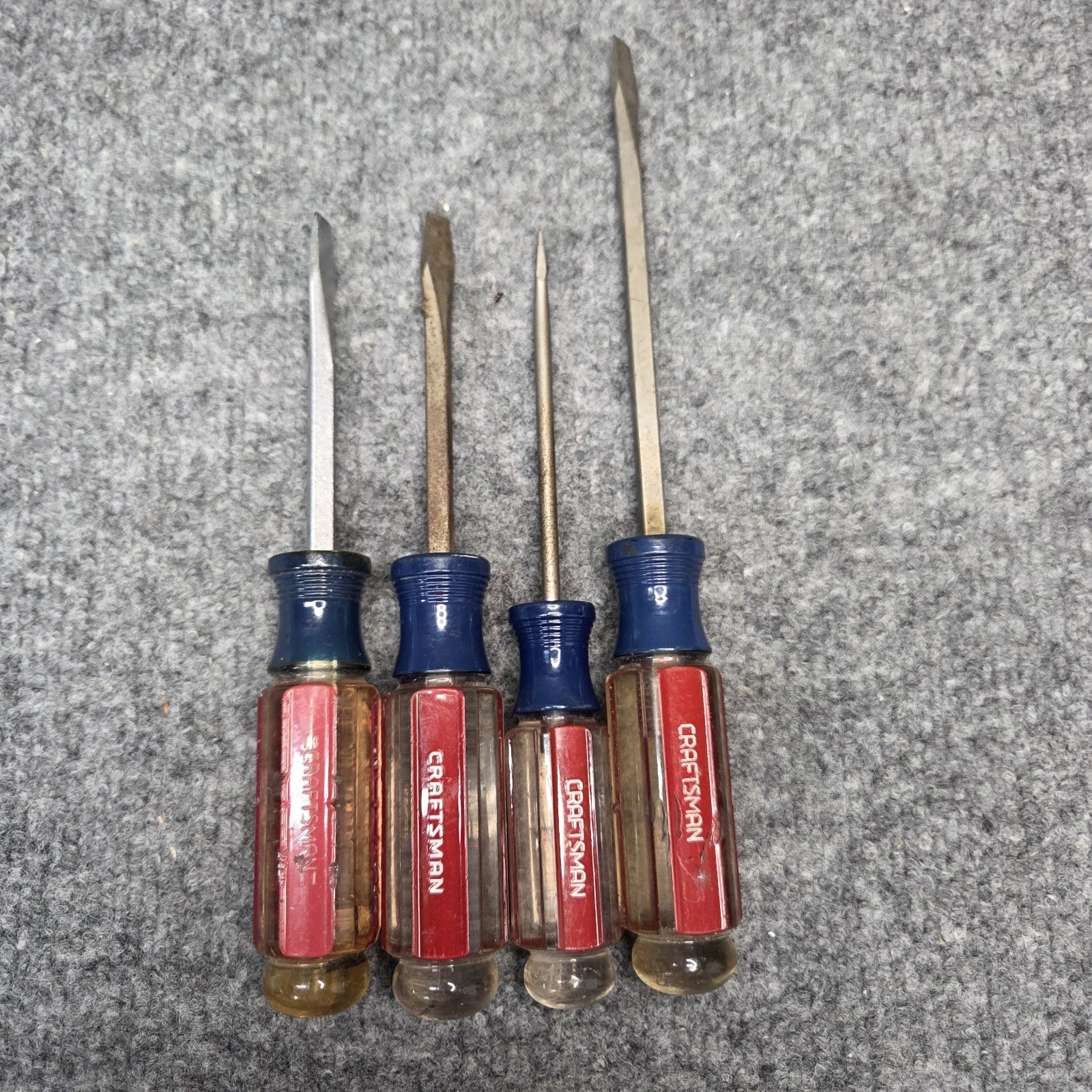 Vintage Craftsman USA Screwdriver Lot Flathead Set Red Blue Acetate Hand, 4 pcs