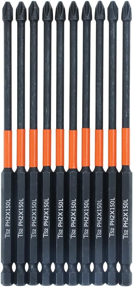 10PCS Phillips Impact Driver Bits – High Torque, Length:6, Black and Orange