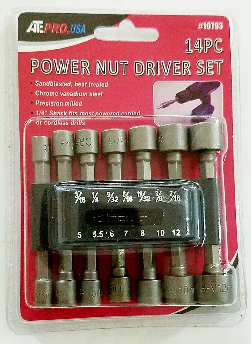 14pc Quick Change Power Nut Driver Set Hex Shank Metric SAE Standard Steel NEW