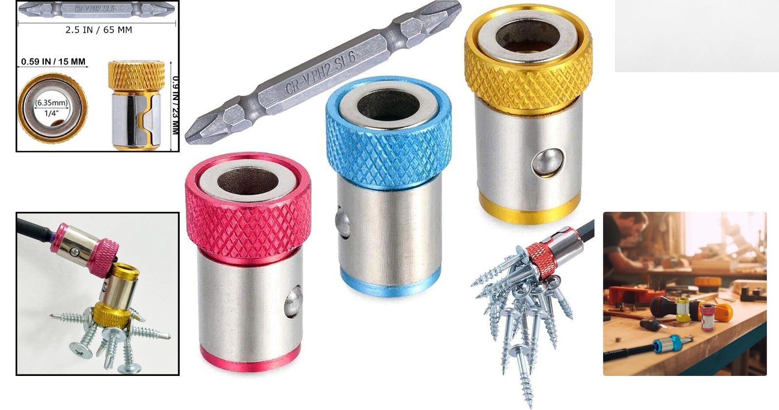 Ultra-Strong Magnetic Ring Set for 1/4″ Hex Drills – Heavy-Duty Screw Holder