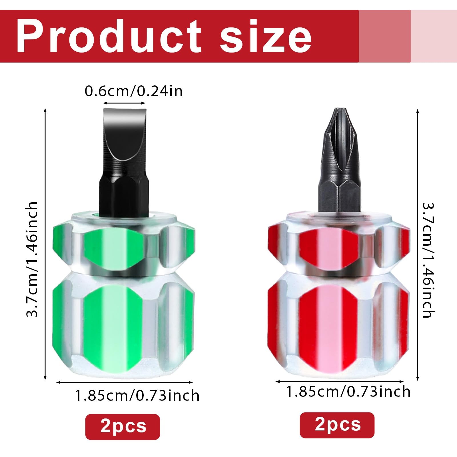 Mabor 4Pcs Stubby Screwdriver Mini Short Sewing Machine Red and Green