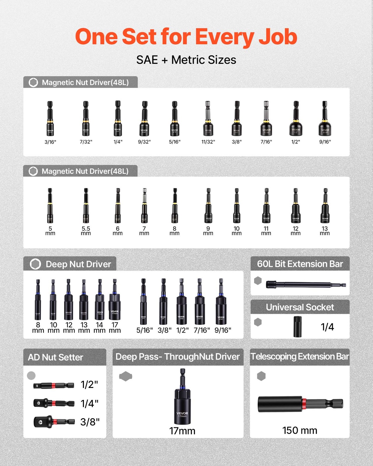 VEVOR Nut Driver Set Magnetic Nut Drivers 80-Piece SAE and Metric Carrying Case