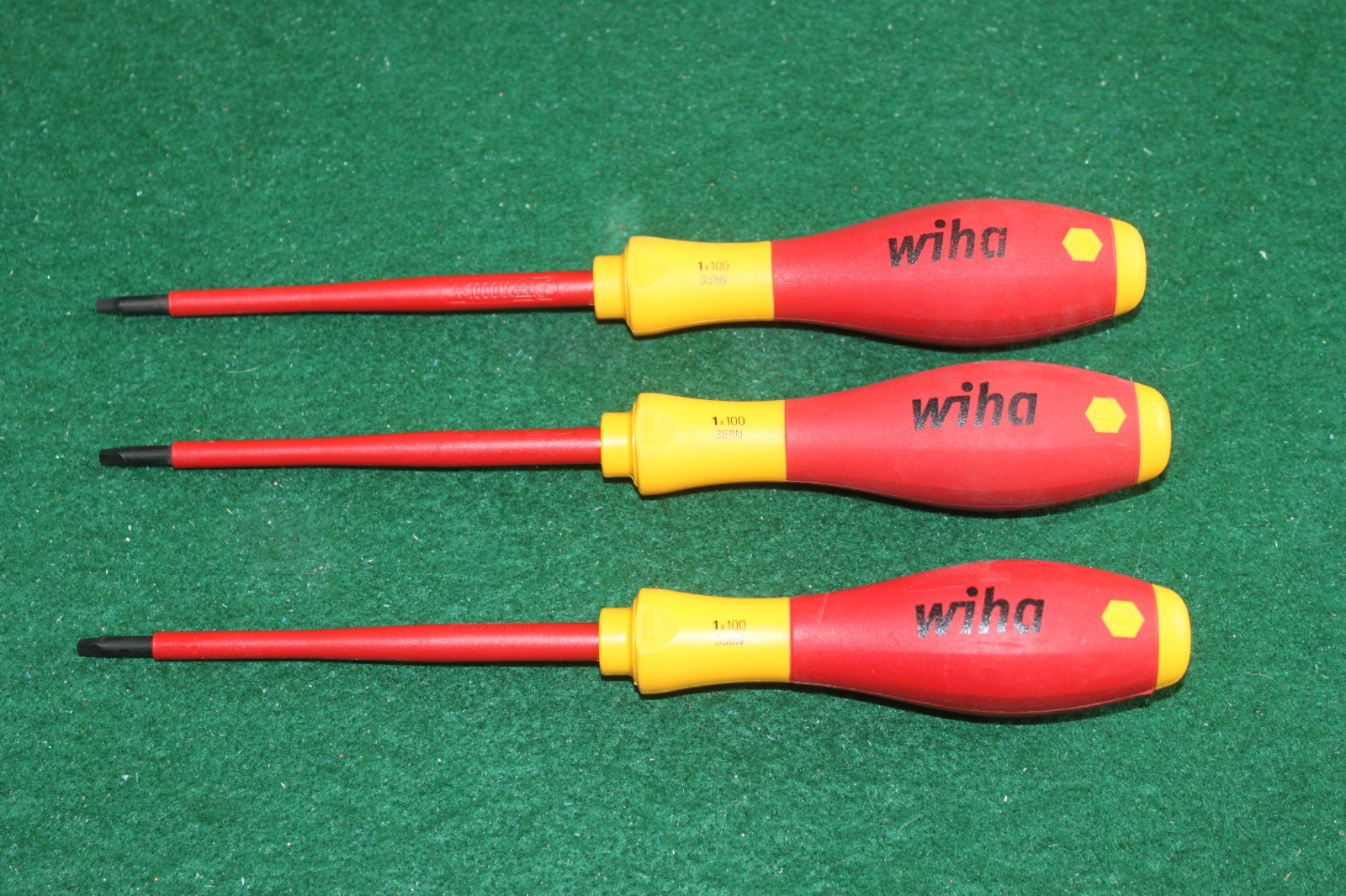 Three (3) WIHA 358n Insulated Square Tip Screw Drivers #1 Made in Germany