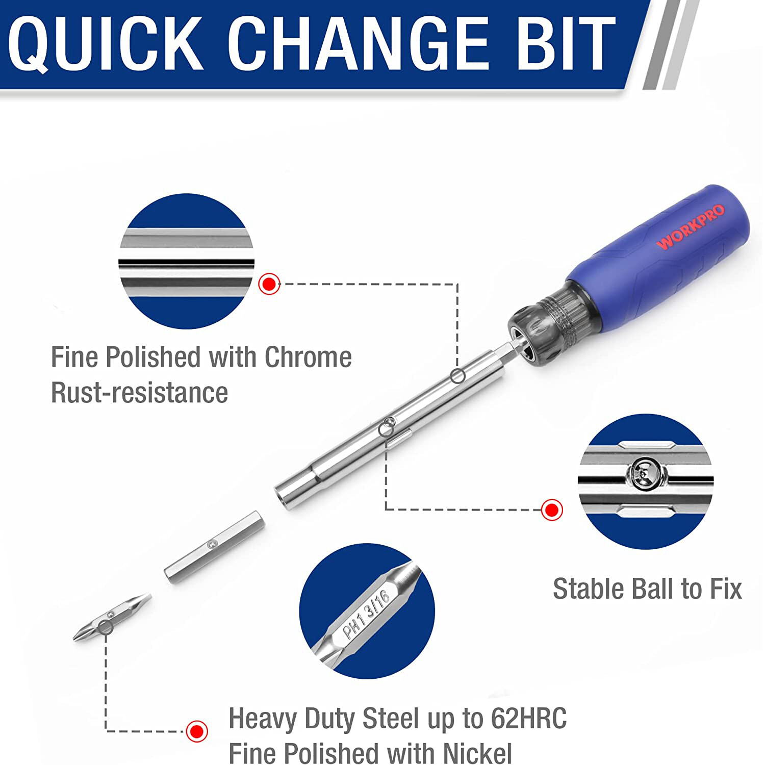 DURATECH 6 PCS Magnetic Screwdrivers Set 3PCS Phillips & 3PCS Flat Head S2 Steel