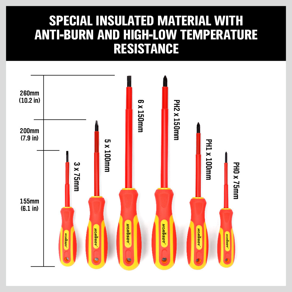 6pc 1000V Insulated Screwdriver Set Magnetic Tips Electrician Slotted Phillips