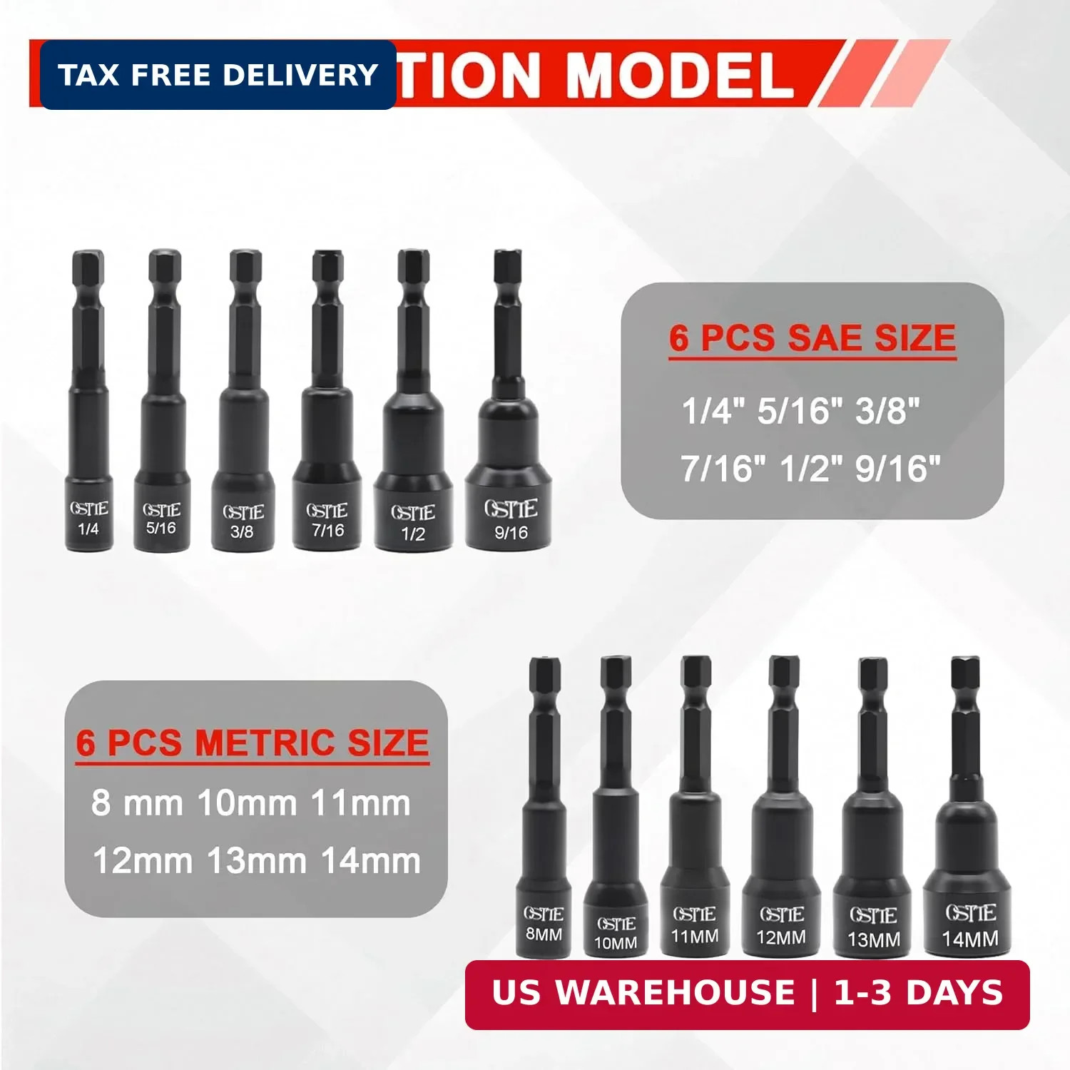 12 PCS Magnetic Nut Driver Set Metric SAE 1/4 Hex Impact Sockets