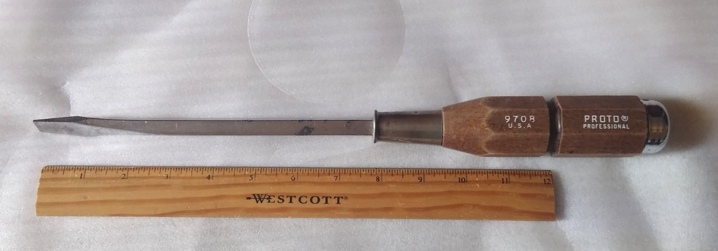 Proto 9708 Slotted Professional Screwdriver Wood Handle 14-3/4″ L 3/8″ Tip