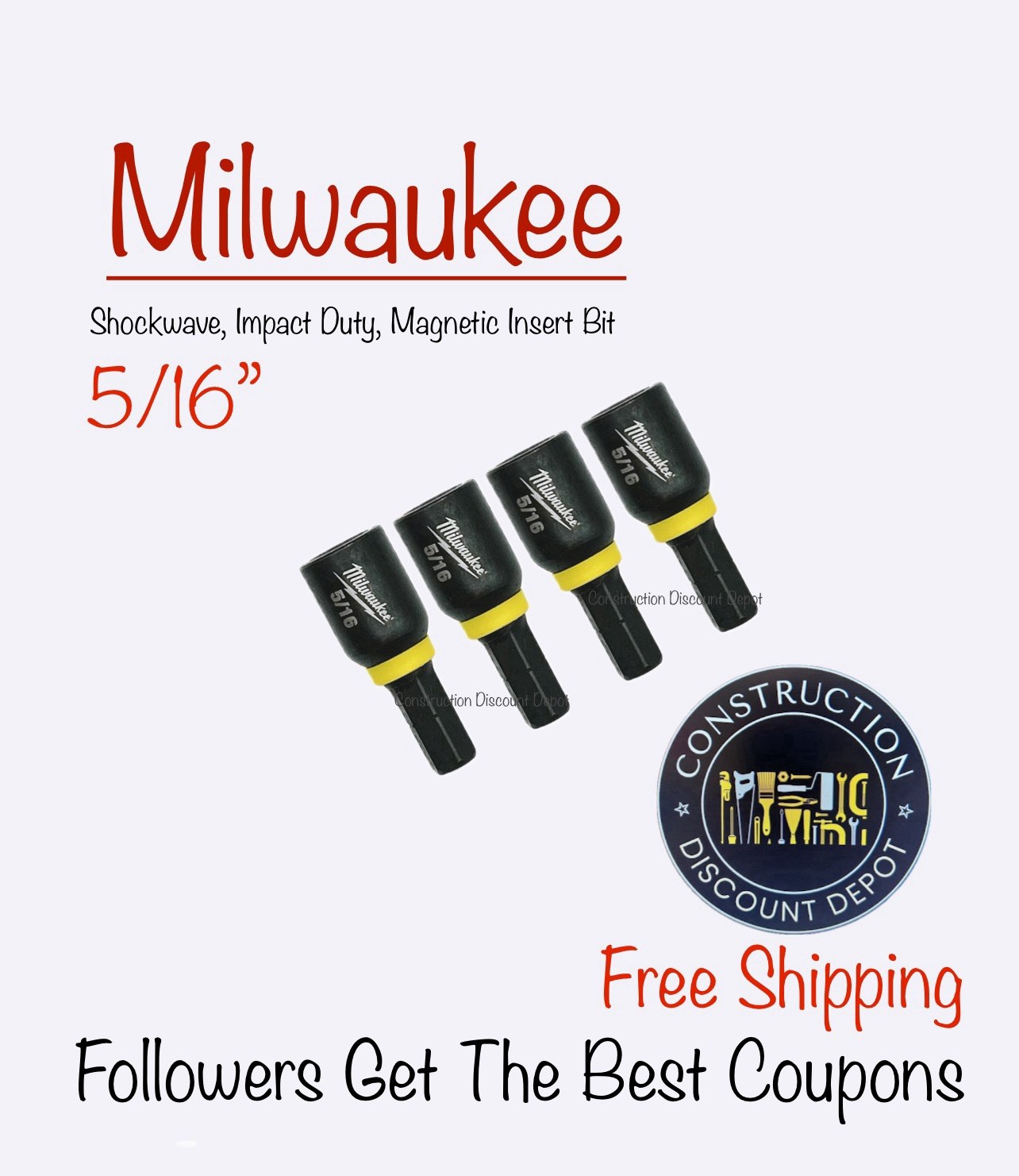 4 Pack Milwaukee SHOCKWAVE Impact Duty Insert Magnetic Nut Driver 5/16″
