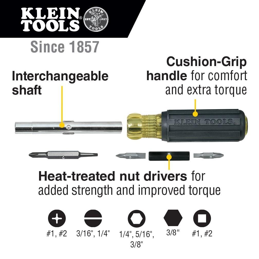 KLEIN TOOLS 32557 Multi-Bit Screwdriver / Nut Driver, 10-in-1, Heavy Duty