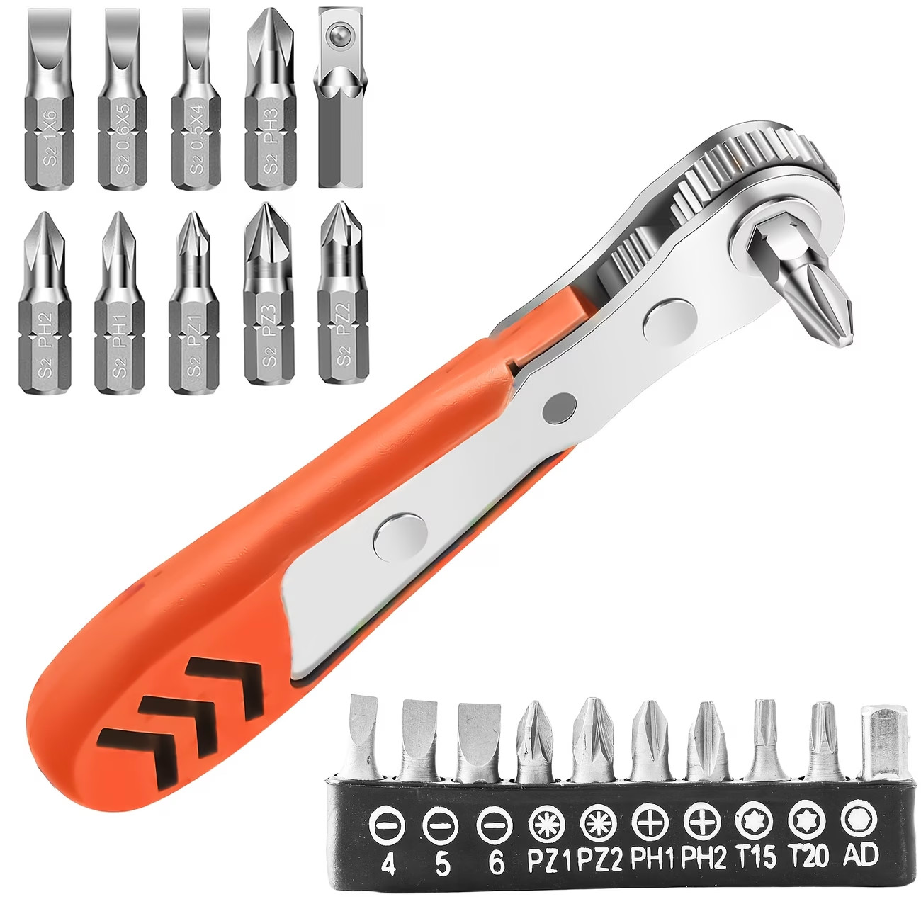 Ratcheting Right Angle Screwdriver Hex Drive 90 Degree Offset + 10pc Bits Set US