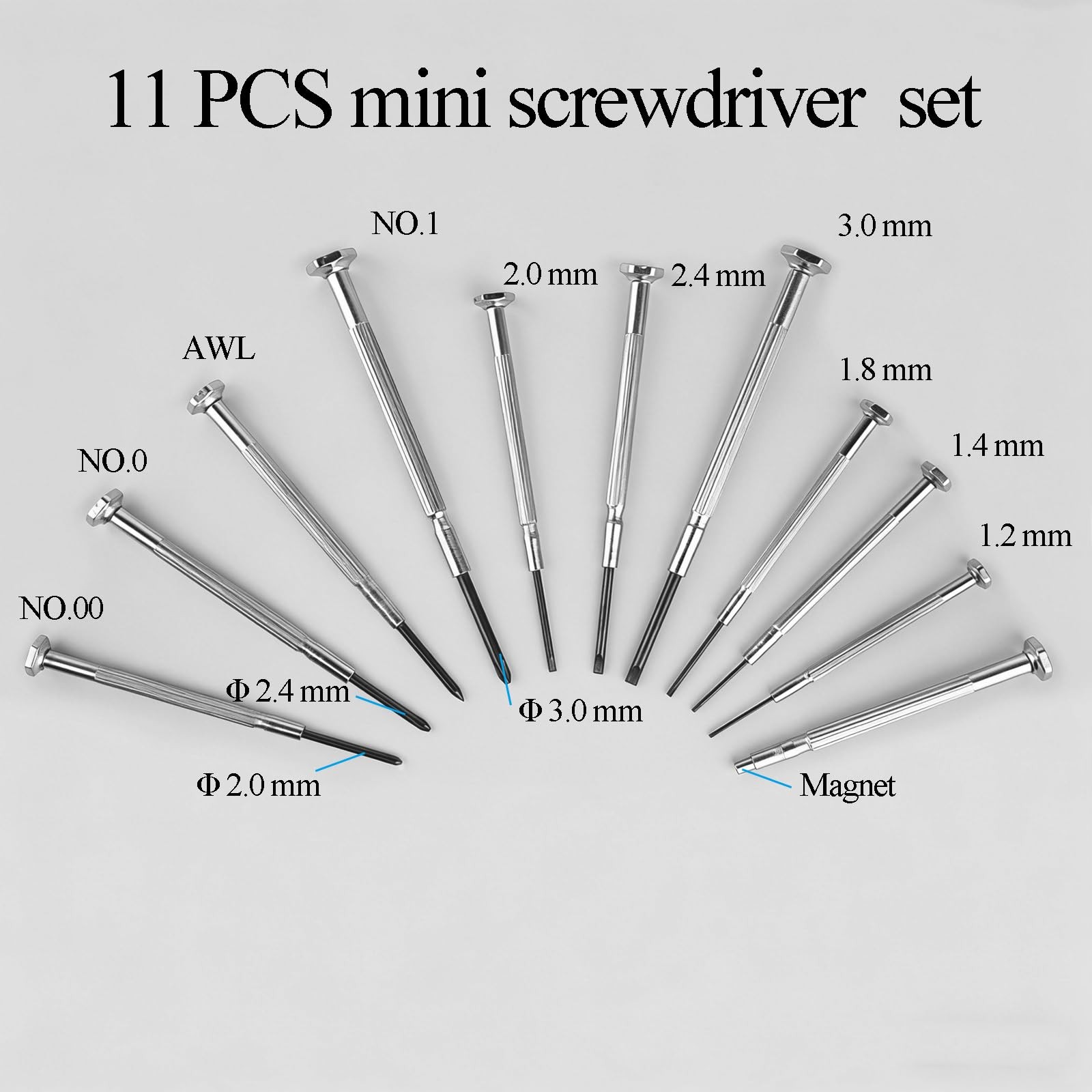 11PCS Small Precision Screwdriver Set, Premium Mini Small, Silver and Black
