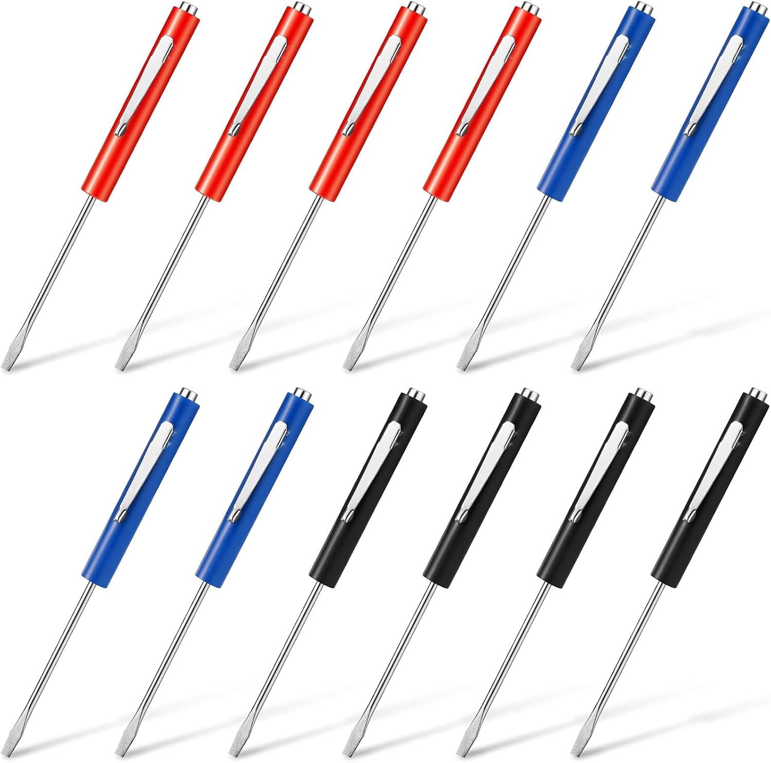 Chumia 12 Pcs Pocket Screwdriver Magnetic with Single Blade Flat Head Mini Tops